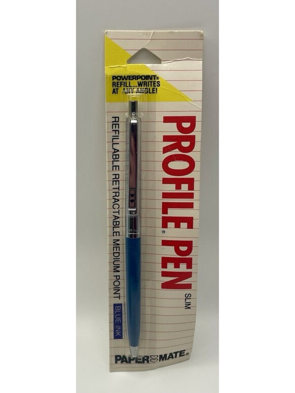 1988 Paper Mate Profile Pen Slim Blue Ink ~ Chrome Top Blue Barrel ~ Sealed